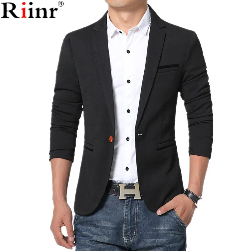 Hurtownie-RIINR New Arrival Luksusowe Mężczyźni Blazer Nowa Wiosna Moda Marka Wysokiej Jakości Cotton Slim Fit Men Suit Terno Masculino Blazers Mężczyźni