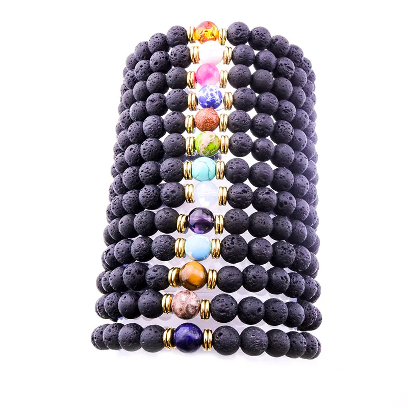 Bracciale con ciondolo a forma di croce turchese in pietra lavica nera naturale Vaolcano Bracciale con diffusore di oli essenziali aromaterapia in pietra gioielli da donna Yoga