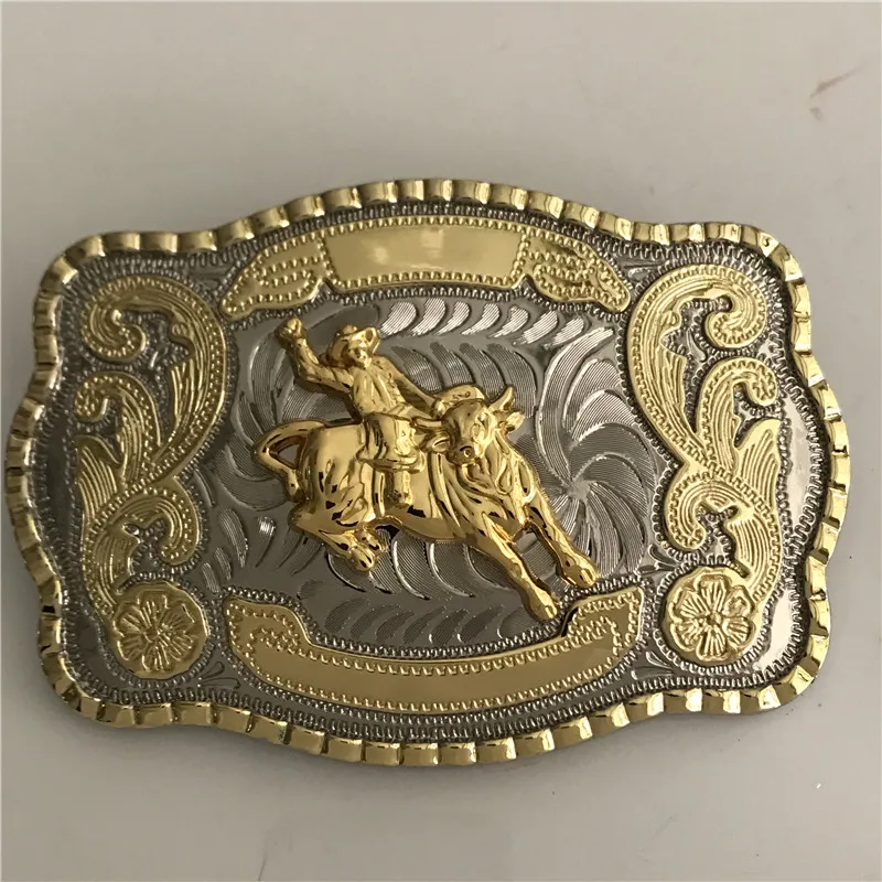 Silver Gold Ride Bull Cowboy Pas Klamra dla mężczyzn Hebillas Cinturon Jeans Head Head Fit 4cm szerokie pasy