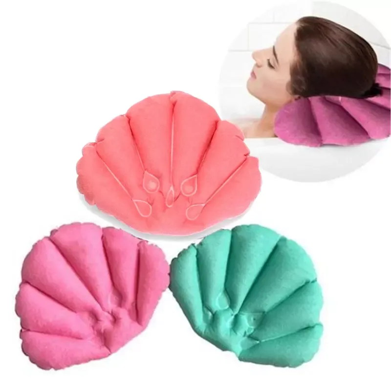 New Bathroom Products Home Spa Inflatable Bath Pillow Cups Shell Shaped Neck Bathtub Cushion Random Color Bathroom Accessories
