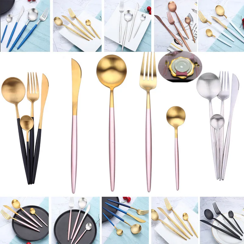 4 Sztuk / zestaw Zestaw Flatware Łyżka Widelec Knife Tea Łyżka Ze Stali Nierdzewnej Zestawy obiadowe Zestawy Luksusowe Zachodni Cultery Set HH7-1490