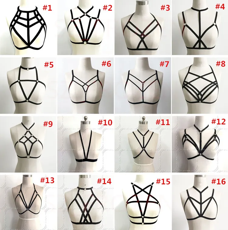 Mode sexy bandage beha vrouwelijke sexy goth lingerie elastische harnas kooi beha cupless lingerie bondage lichaam elastische harnas riem gratis schip