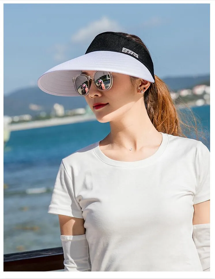 Оптовая Летние виды спорта упрощенный дизайн большой карниз пустой топ солнцезащитный крем открытый специальный sunless hat складной Велоспорт солнце затенение мода hat