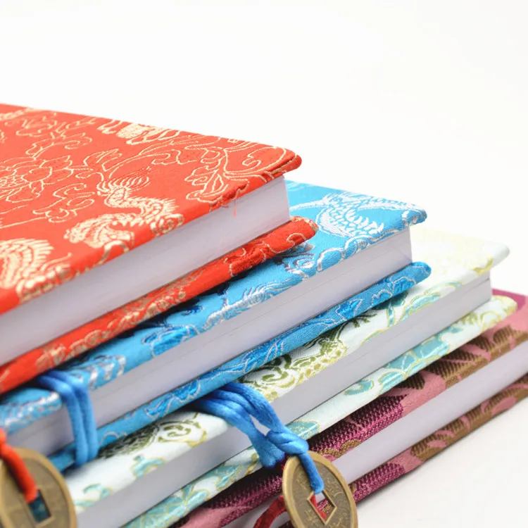 Cuaderno de seda chino con monedas grandes y alegres, regalo de Color, diario para adultos, brocado artesanal, Bloc de notas de tapa dura de negocios Vintage, 239a