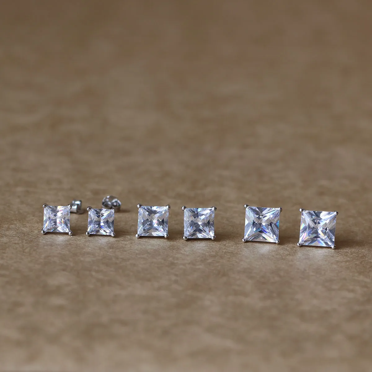 Tiny Delighted Small 6mm 7mm 8mm 2.63ct Princess-cut Zirconia 925 Sterling Silver Stud Earrings