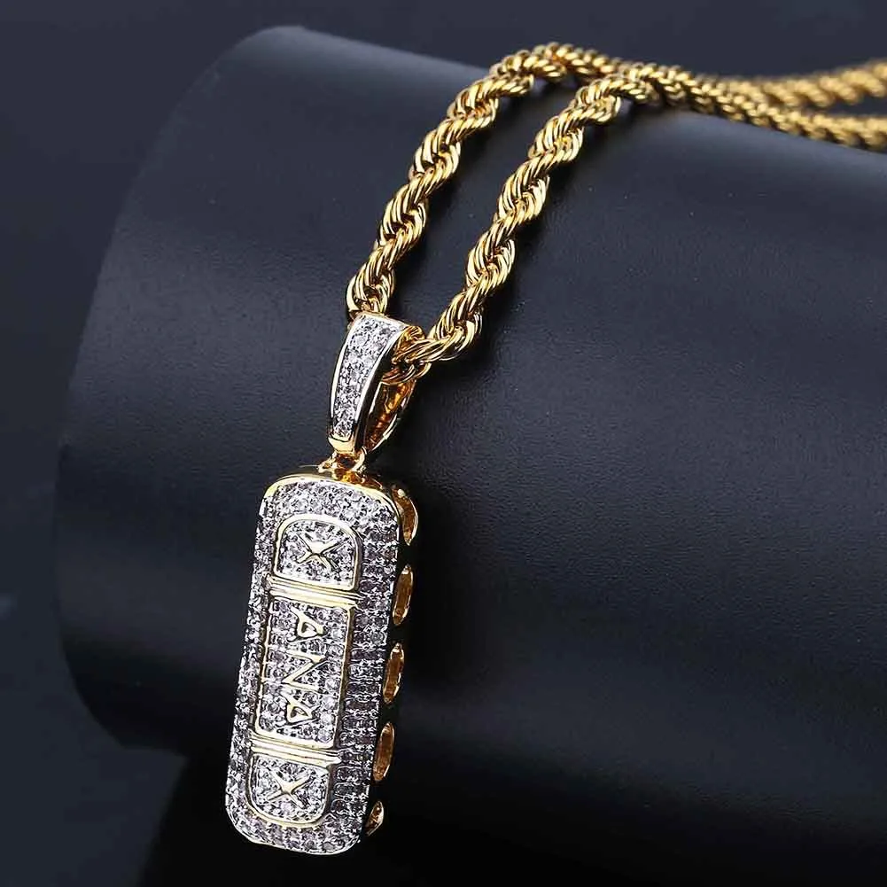 Hip Hop Iced Out Gold Color Plated Micro Paved Zircon Pill ID Bar Square Pendant Necklace Bling Jewelry for Women Girl