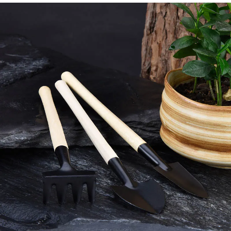 Mini set di attrezzi da giardino per bonsai da esterno, piante fatte a mano per piantare fiori, vanga/pala, utensili manuali da giardino in tre pezzi