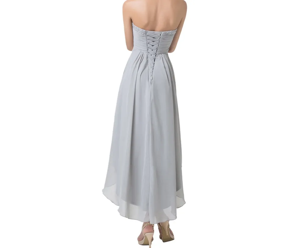 Short Front Long Back Evening Dresses Special Occasion A-Line Dresses Grey High Low Prom Dresses Party Formal Gowns HY1378