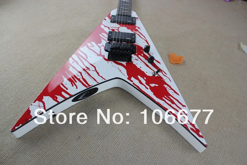 Kostenloser Versand Top Qualität LTD Flying V Custom Shop Blut Tränen James Hetfield E-gitarre Floyd Rose Brücke EMG