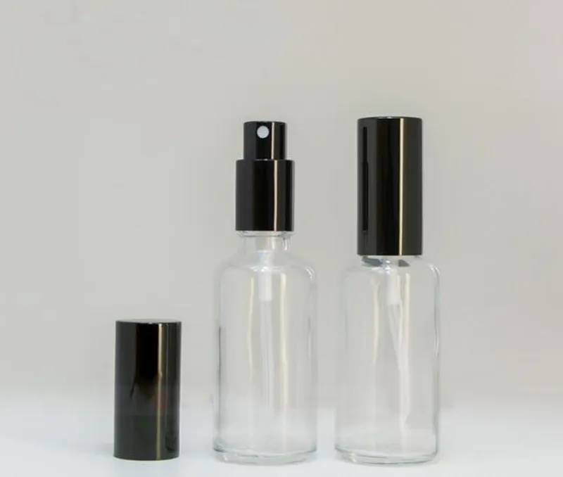 Wholesale USA UK Clear Glass Spray Bottles 30ml Portable Refillable Bottles With Perfume Atomizer Black Cap Free DHL