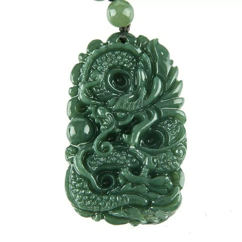 Pure natural hand carved jade dragon China Hetian jade pendant auspicious dragon Necklace A42572062