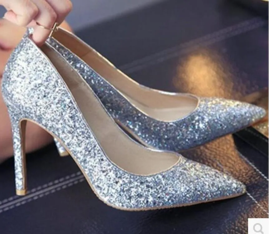 2018 Dames Pompes Sexy Pointu Chaussures À Talons Hauts Paillettes Mince Creux Discothèque Unique Chaussures Femme Talon Aiguille bling bling chaussures habillées