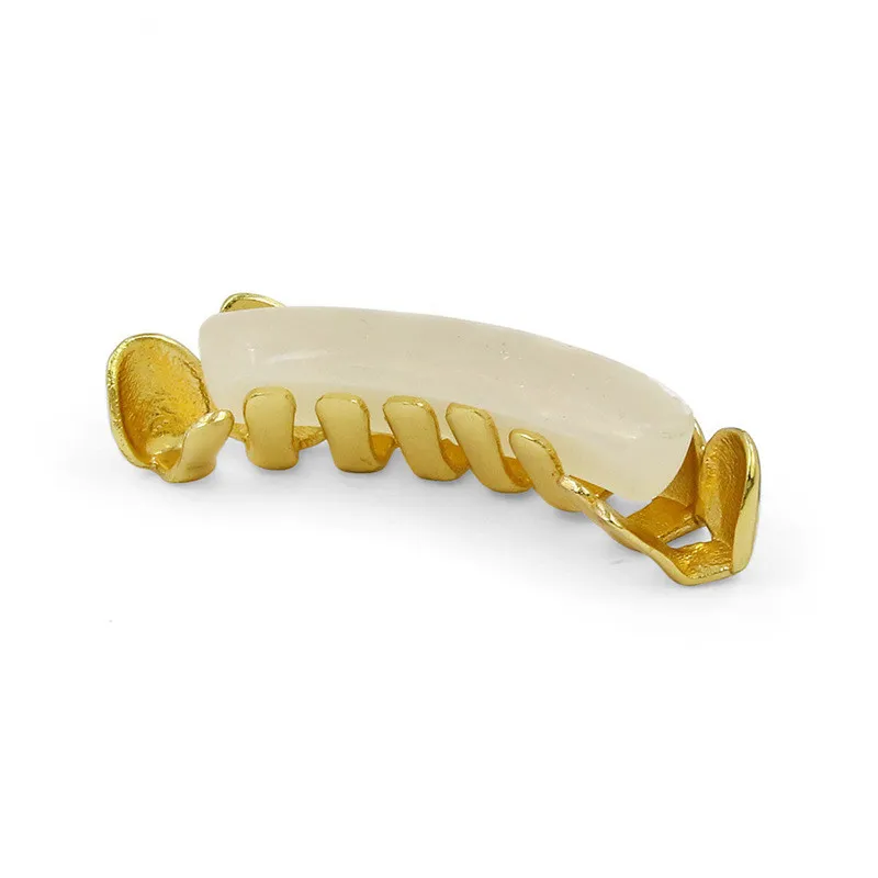 14K Gerçek altın kaplama Düzensiz Diş Izgaralar 8 Dişler Alt Caps Aşağı Çıkarılabilir Hip Hop Vücut Takı