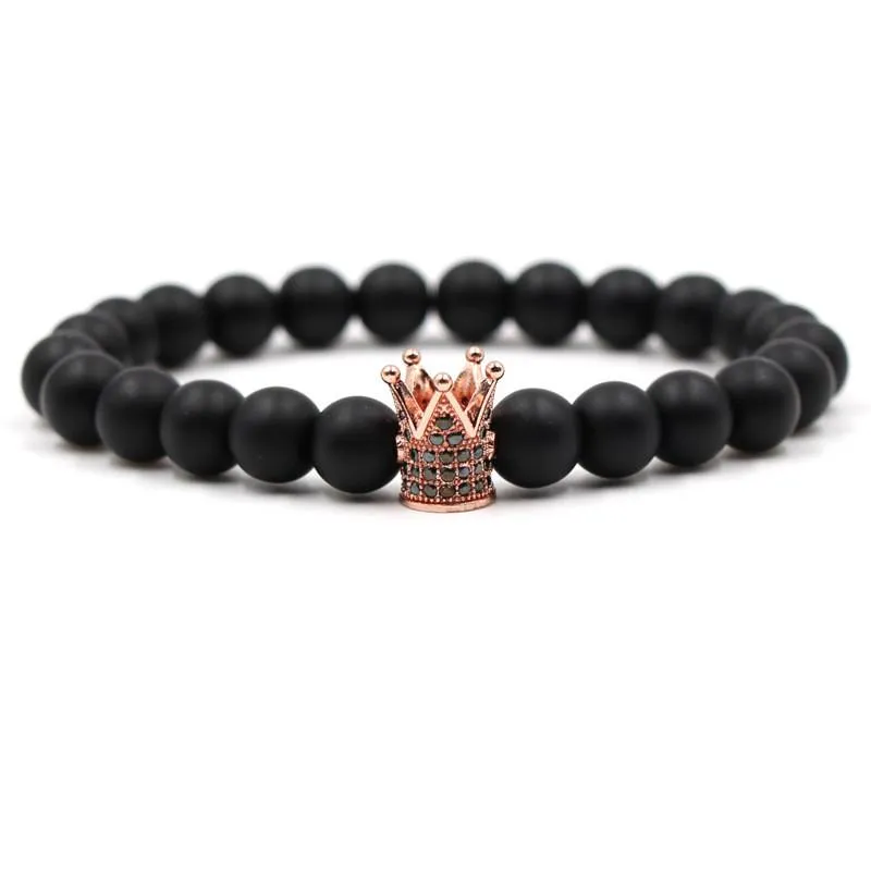 Nieuwe vrouwen mannen kroon kubieke zirkonia armbanden vergulde zwart frosted elastische yoga armbanden voor geschenk