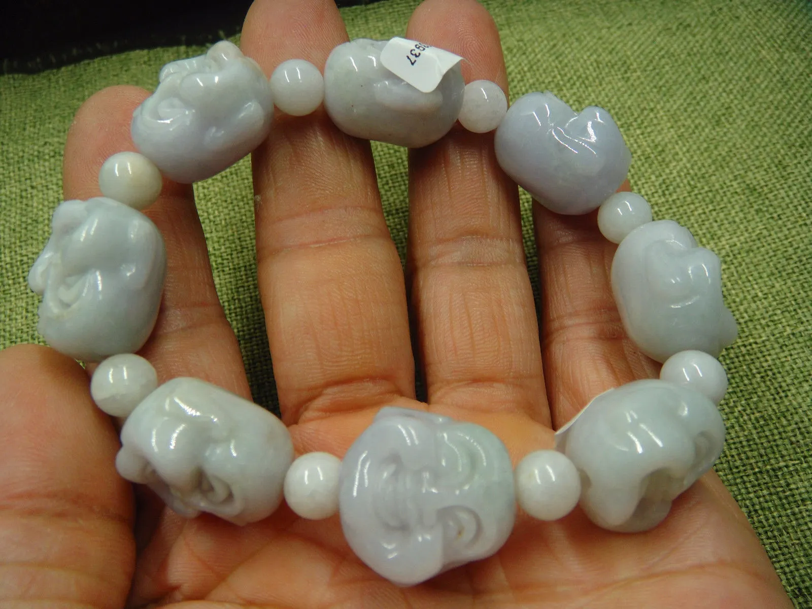 Certified Light Lavende Natural A Jade Jadeite Beads Bangle Buddha Head Bracelet