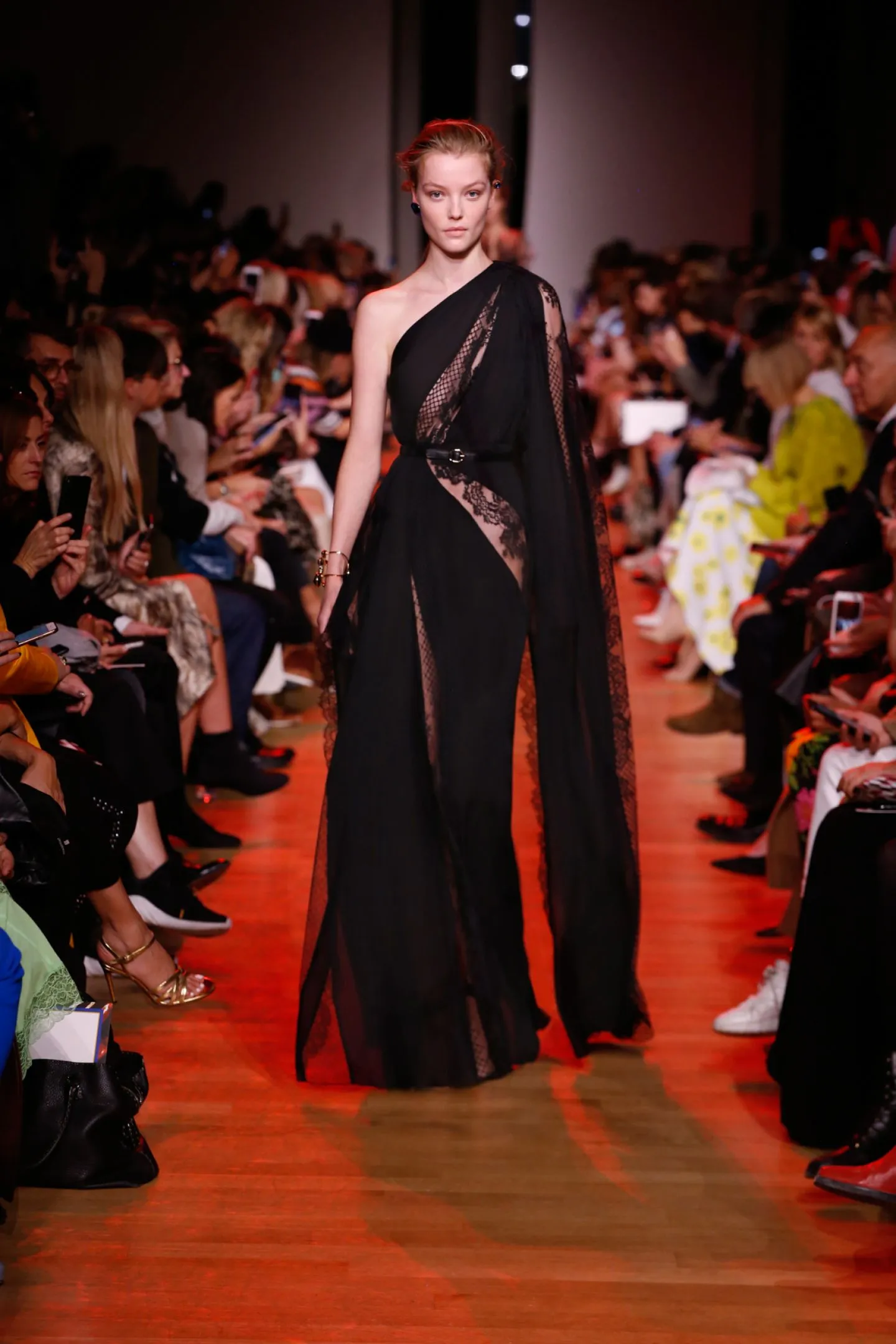 Elie Saab Black Prom Dresses Sexy Illusion Lace One Shoulder