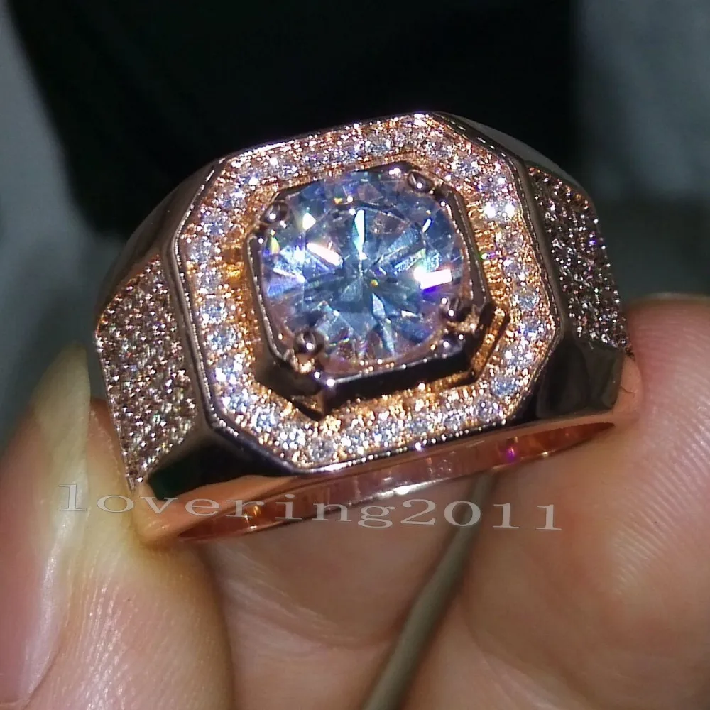 Choucong Rose Gold Ring Round Cut 3ct Stone Diamond 925 Sterling Silver Engagement Bröllop Band Ring för män