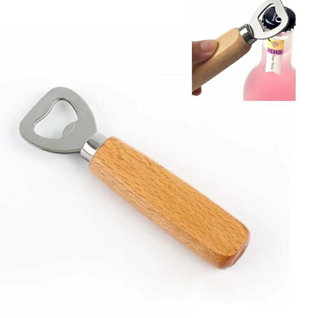 Köksflaskan Öppna Verktyg Trähandtag Ölöppnare Bar Verktyg Soda Ölflaska Cap Opener Wine Bottle Opener Tool