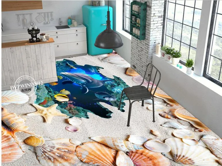 Sea World Dolphins PVC Vinyl Flooring Painting PVC Wallpaper