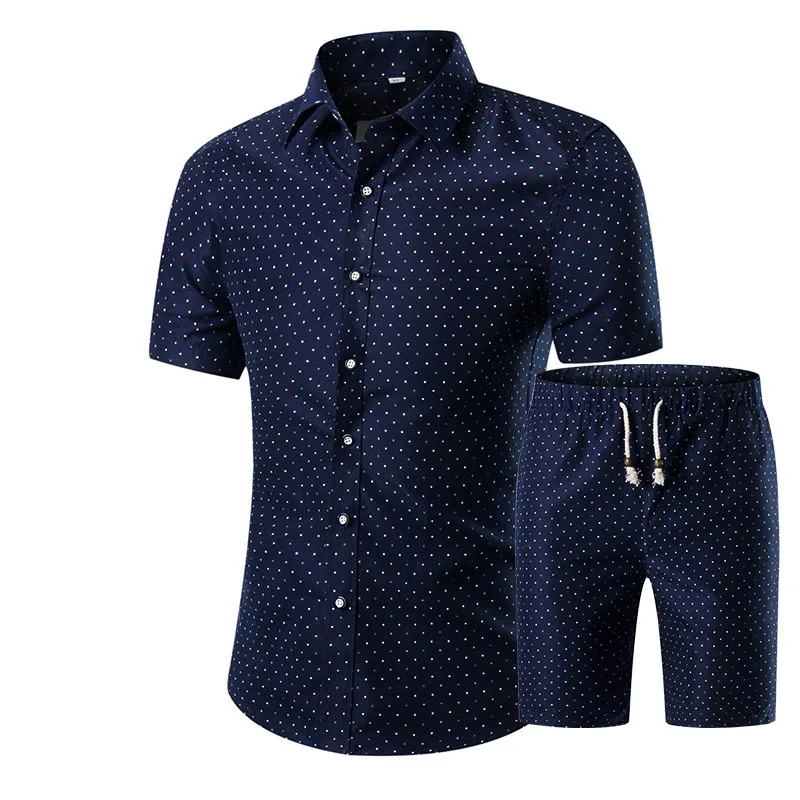 2018 Hot summer men clothes set tracksuit men casual short sleeve shirt with short pants fashion Flower shirt plus size 5xl