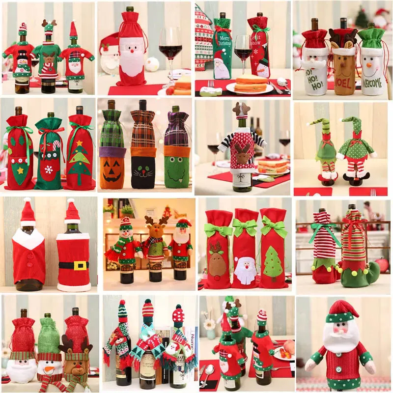 Papá Noel botella de vino cubierta regalo reno copo de nieve botella bolsa bolsa caso muñeco de nieve navidad hogar decoración navideña decoración hh71355