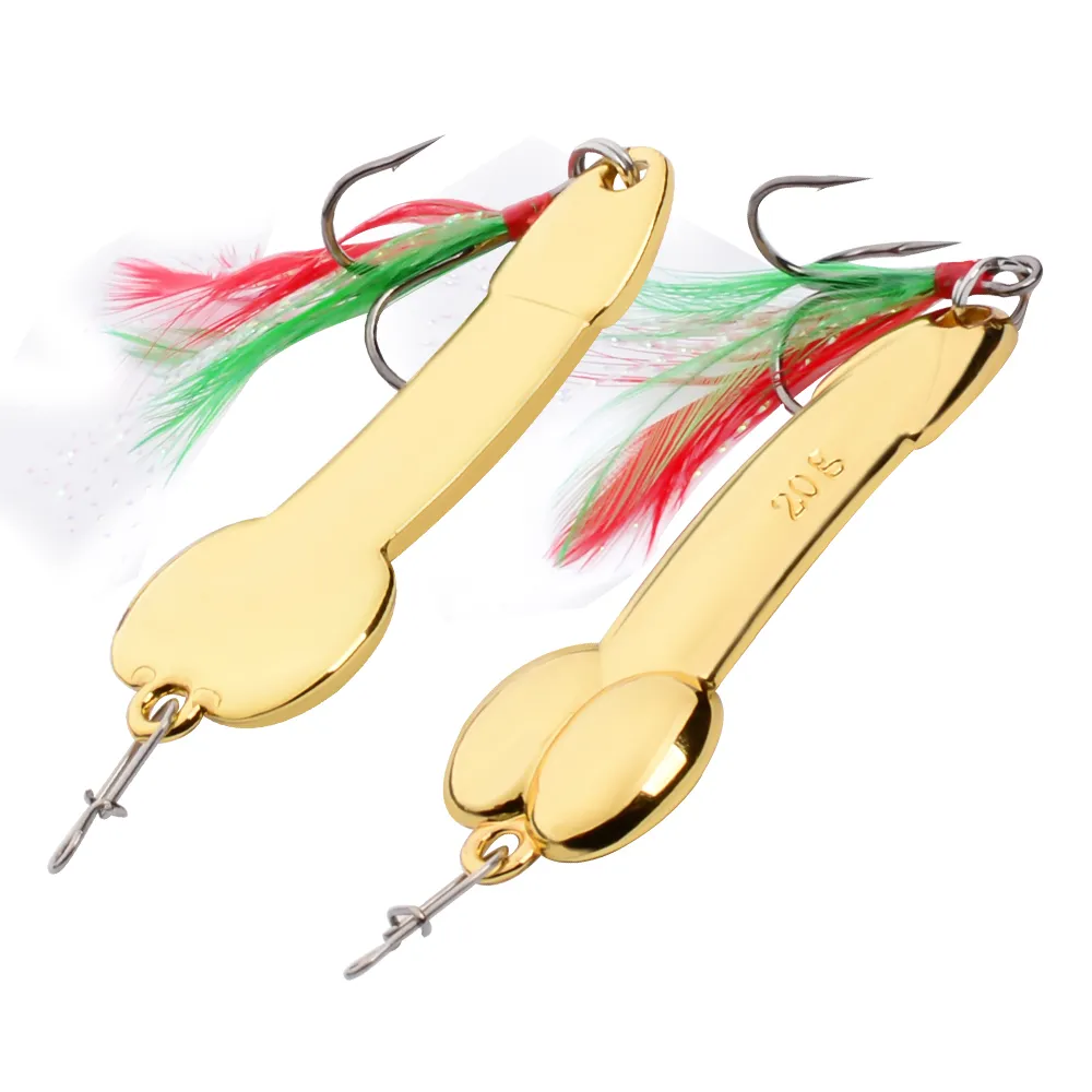 Cucchiaio da pesca con esca in metallo Jig Bait Crankbait Casting Sinker Cucchiai con piume Treble Hooks trota Bass Spinner Baits9076318