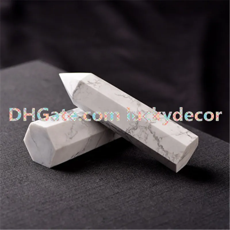Güzel 65cm85cm Doğal Beyaz Cilalı Turkuaz Prism Prism Wand Mermer Howlite Kristal Dikilitaş Kuvars Numune Şifa Taşı Hi9753921
