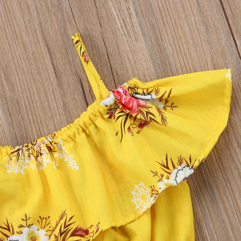 Toddler Baby Girl Clothes Yellow Floral Ruffled Strap Tops Vest Shorts Bottoms Summer Outfits Beach Clothing Set