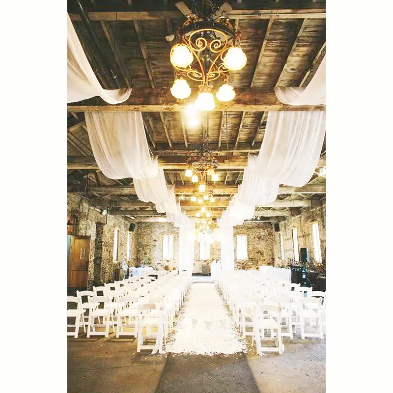 Rideau drapé de plafond en Voile pur blanc ou en soie glacée, de 6 pièces, 20mL x 1.4mW/pièce, pour décoration de fête de mariage