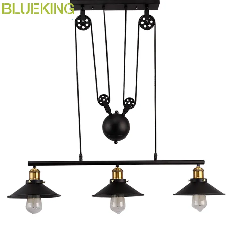 Vintage RH Loft Industrial LED American Country Pulley Iron Pendant ...