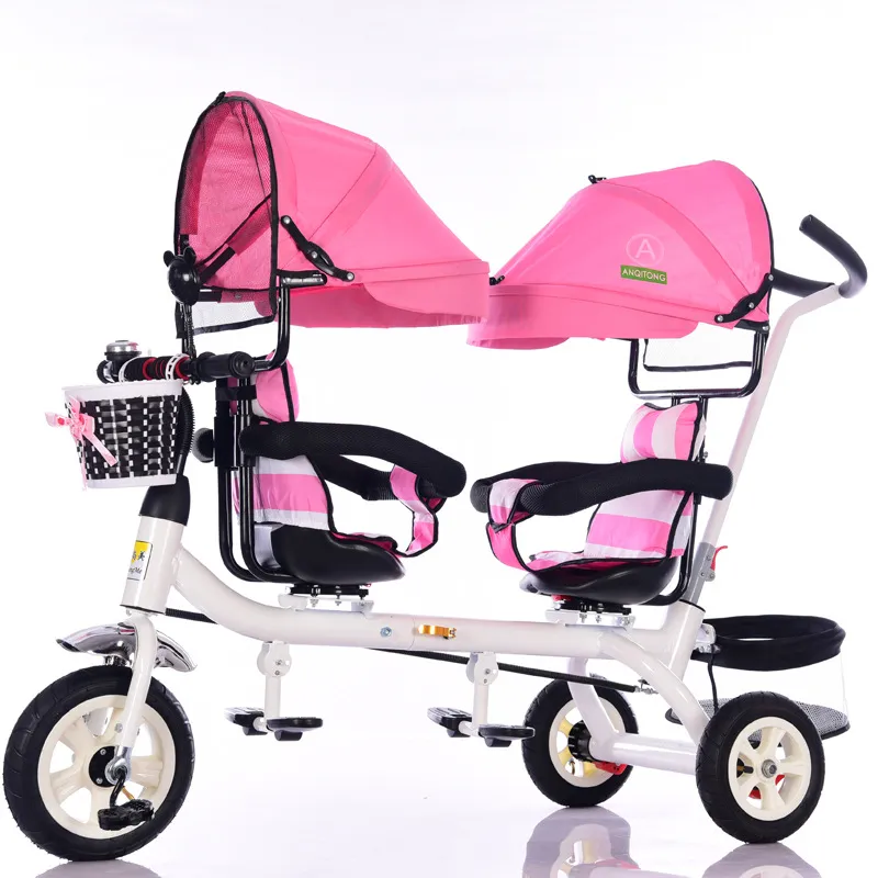 Triciclo duplo de crianças Premium, gêmeos, carrinho, assento giratório de uma chave, bicicleta dobrável infantil