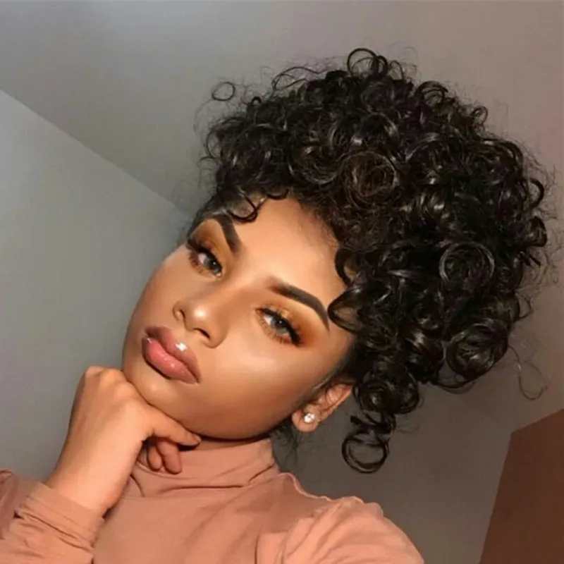 Kort mänskligt hår Ponytail 10-16INch Clip In High Afro Kinky Curly Hair Drawstring Ponytail Hair Extension för svarta kvinnor