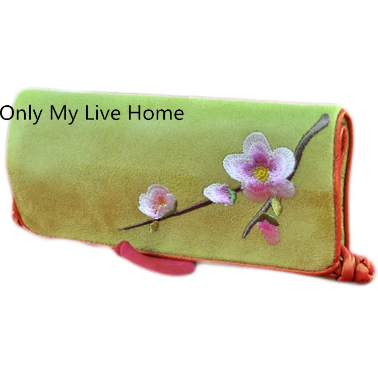 Portable Suede Leather Jewelry Roll Up Travel Bag Folding Embroidered flower Chinese Jewelry Bags Pouch lot2374708