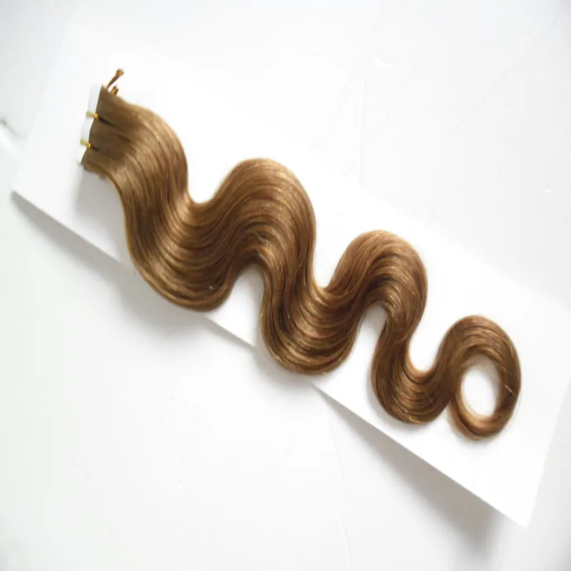 Cinta en extensiones de cabello humano Remy hechas a máquina 100% cabello humano Remy 100G / 40Pcs Onda del cuerpo Cinta brasileña Cabello
