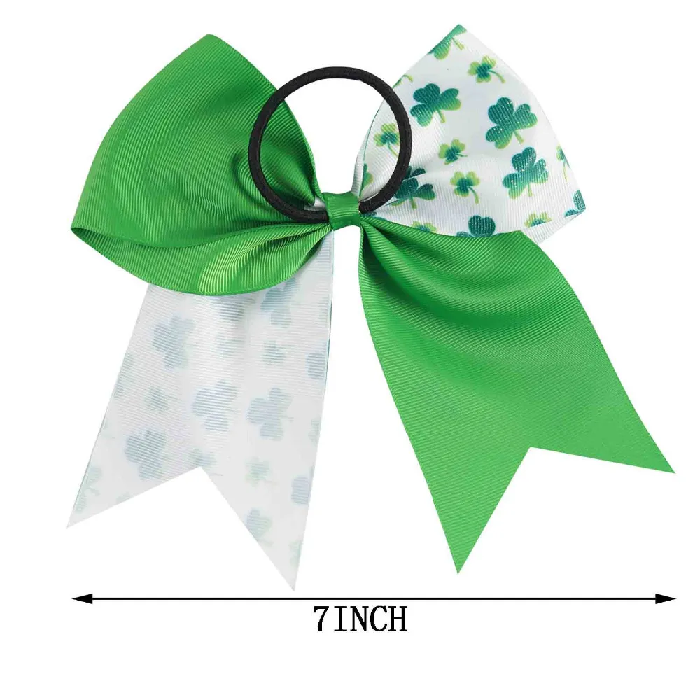 15pcs lot 7 Meisjes Glitter Clover Lint Cheer Bow Met Elastische Band Handgemaakte Patchwork St Patrick Haaraccessoires220q