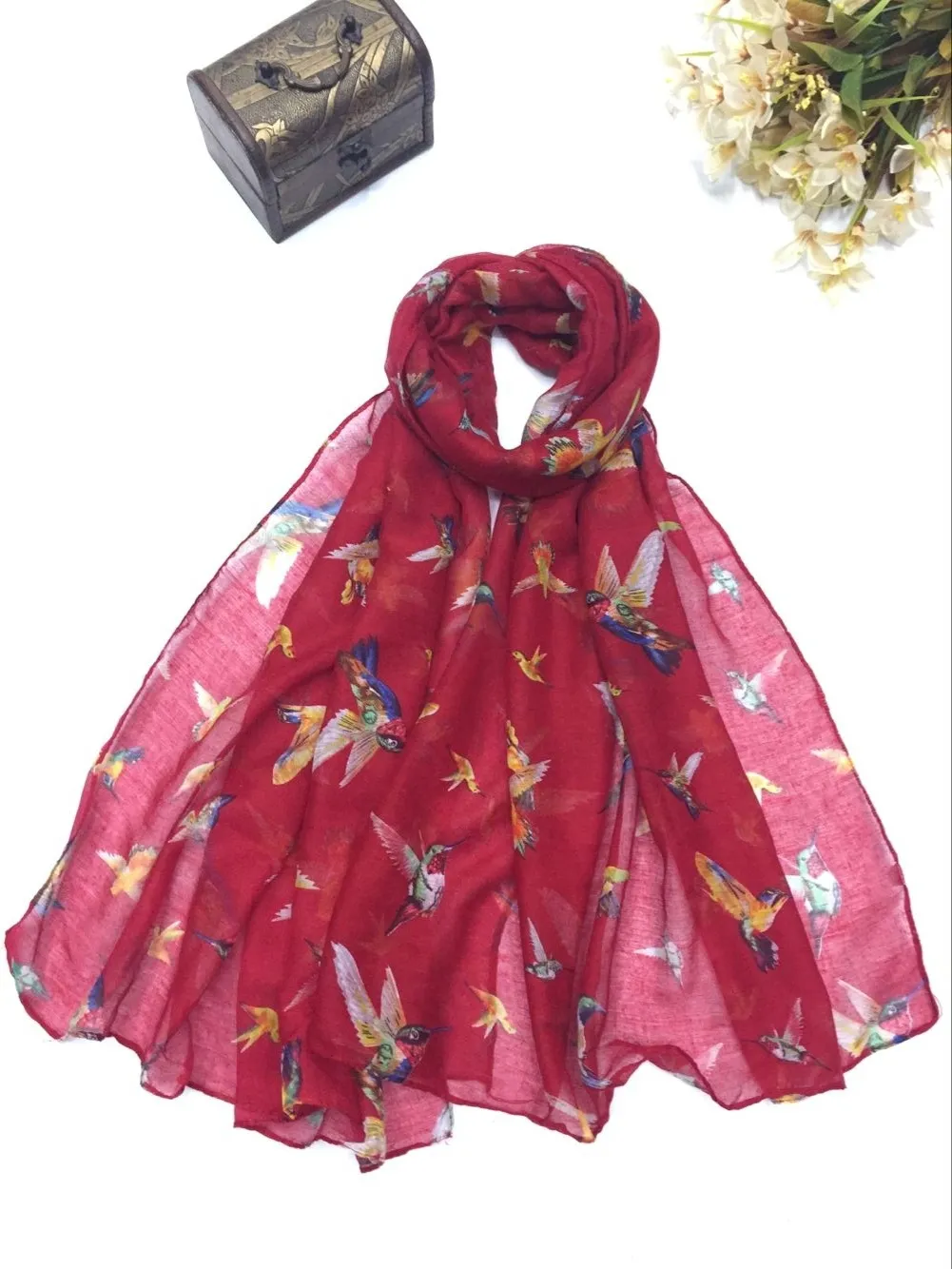 Nouvelle mode mignon colibri imprimé écharpe femmes motif Animal Wrap châles foulards Hijab 3 couleurs entières 10 piècesLOT6951484