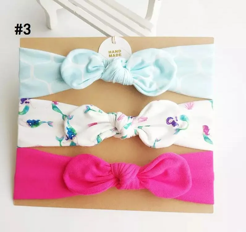 Newest Baby Girl Headband Mermaid Hair Accessories Knot Bows Bunny Band Birthday Gift Flowers Geometric Print Boutique