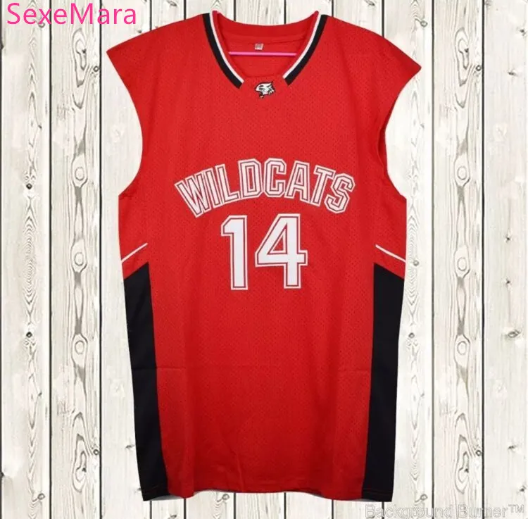 Troy Bolton Jersey # 14 Wildcats Doğu Lisesi Formaları Flin Tropics Moon Jersey