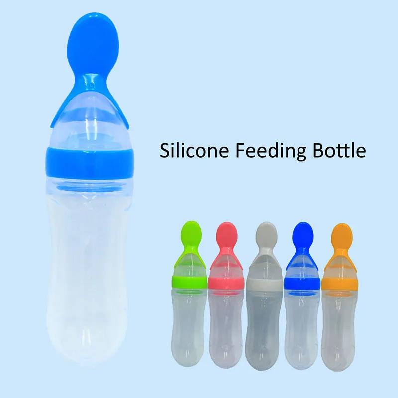 90 ml Biberon pour bébé avec tête de cuillère Bouteille en silicone Alimentation Complément alimentaire pour bébé Céréales de riz 5 couleurs Meilleure qualité C2485