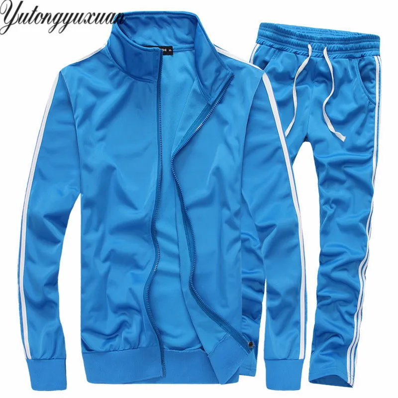 Beperkte tracksuit heren pure kleur 2 stuk set herfst warme lange mouw hoodie rits zijstrip casual trainingspakken