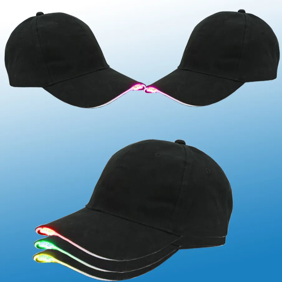 LED 야구 모자 커튼 블랙 빛나는 LED 빛 공 모자 조정 가능한 Snapback 모자 빛나는 파티 모자 빛나는