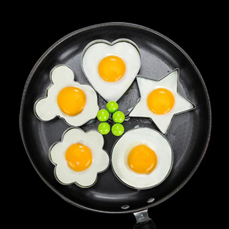 5ピース/ロットステンレススチール鋼のめっき卵の整形卵パンケーキリングモールドキッチン調理器具ステンレス鋼キッチンクッキングツールユニーク