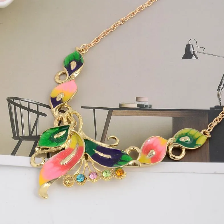 Short style necklace dripping oil color butterfly necklace earrings jewelry independent packaging fashion jewelry WQ295270653