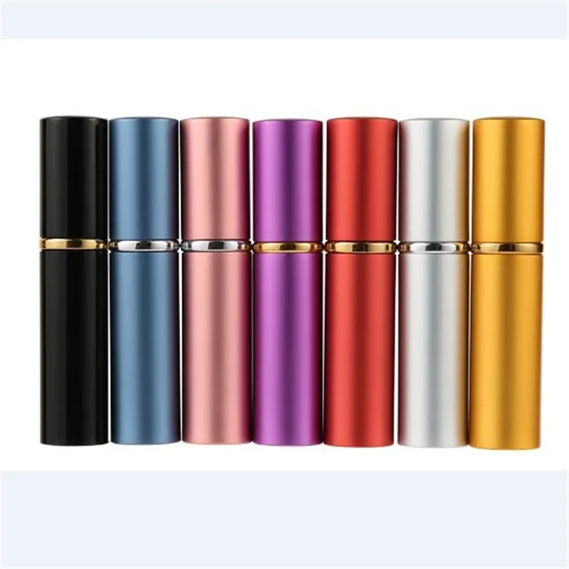 5ml Mini Spray Perfume Bottle Metal Spray Refillable Portable Parfym Atomizer Aluminium Refillerbara flaskor Tom Kosmetiska behållare 7color