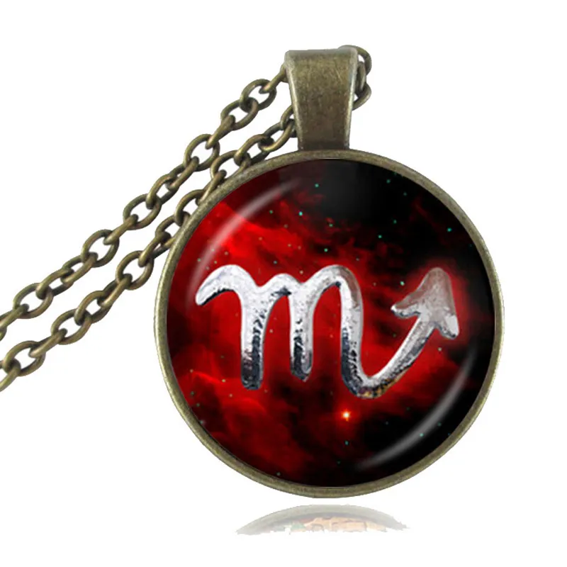 Scorpio Halsband Zodiac Libra Pendant 12 Constellation Aquarius Smycken Cabochon Halsband Långkedja Gemini Horoskop Smycken Födelsedaggåvor