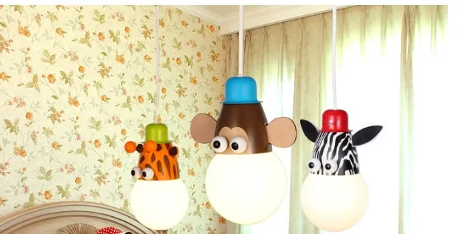 3 tête E27 dessin animé chambre d'enfants lustre chambre lumières mignon singe zèbre lampes créatives