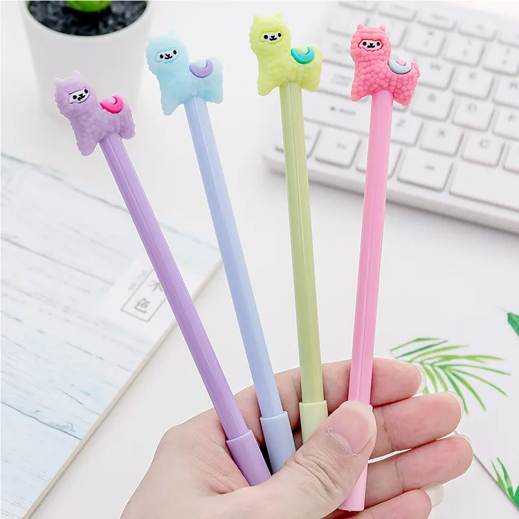 Kawaii Alpaca Gel Tinta Caneta Candy Color Bonito Desenho Animado Adorável Ovelha Peluda 0,38mm Canetas de Escrita Preta Escola Escritório Estudante Presente para Crianças