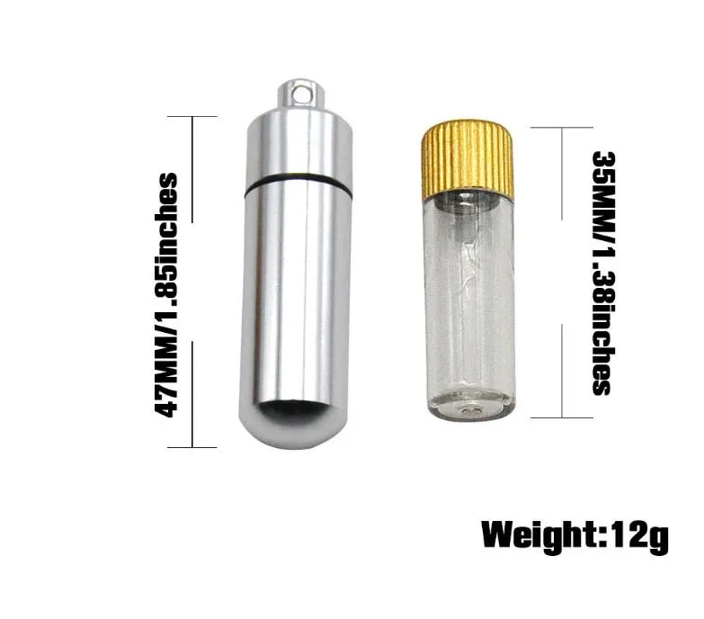 Cam şişe taşınabilir süsler içeren alüminyum mini saklama kutusu yuvarlak kutu