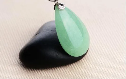 iSTONE Green Jade Water Drop Pendant Necklaces With 925 Sterling Silver Necklace 100% Natural Gemstone Fine Jewelry for Women