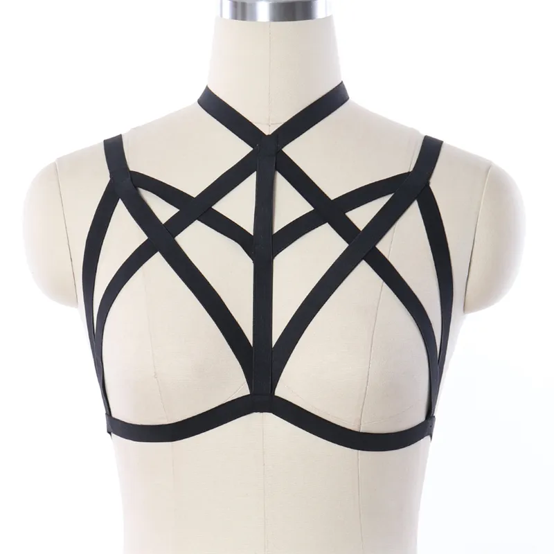 Women Harness Elastic Cupless Cage Bra